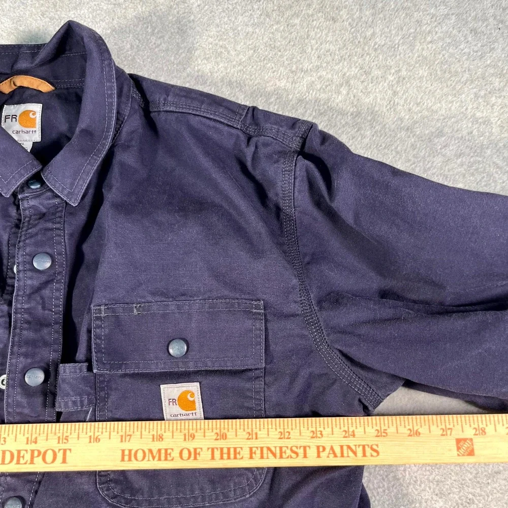 Carhartt Jacket Mens XL Blue Cotton Flame Resistant Workwear Collared Snap Front